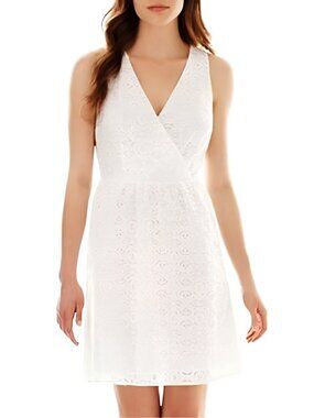 nicole by Nicole Miller White V-Neck Lace Dress